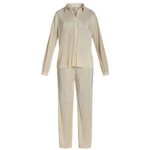 Nine Eight Women's Plus Plisse Pleat Shirt and Pants Set, 2-Piece